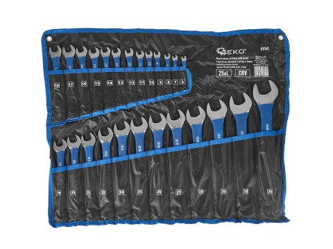 Klucze płasko-oczkowe polerowane z gumowym uchwytem AntiSlip 6-36mm 25el. CRV (4) Geko