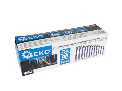 Klucze płasko-oczkowe polerowane z gumowym uchwytem AntiSlip 6-36mm 25el. CRV (4) Geko