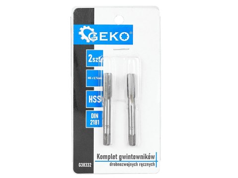 Komplet gwintowników drobnozwojnych ręcznych M8 x 0,75mm 2szt. (100/200) Geko
