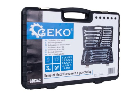 Kpl.kluczy łamanych z grzechotką 22el. 6-32mm (2) Geko