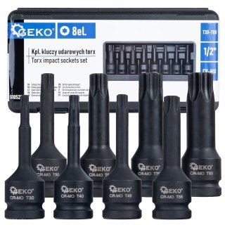 Kpl. kluczy udarowych torx 8el. 1/2" T30-T80 CR-MO (10) Geko