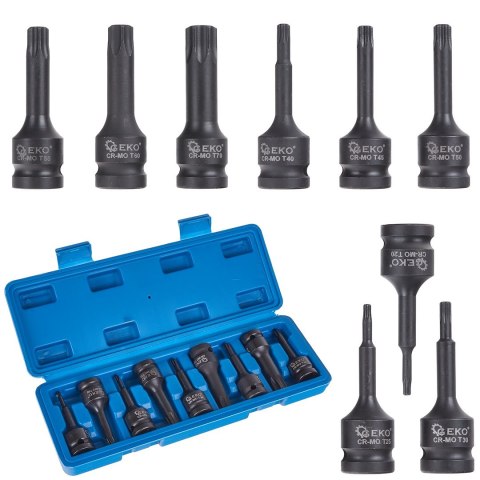Kpl. kluczy udarowych torx 9szt. T20-T70 CR-MO (15) Geko