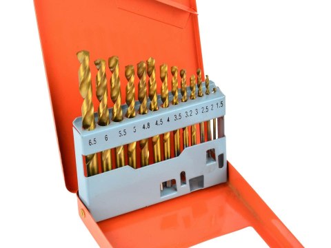 Kpl.wierteł 13szt.1,5-6,5mm HSS TiN met.box (20/80) Geko