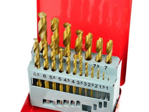 Kpl.wierteł 19szt.1-10mm HSS TiN met.box(40/80) Geko