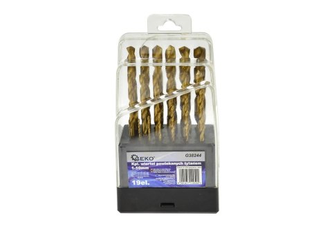 Kpl.wierteł 19szt.1-10mm HSS TiN plast.box (5/50) Geko