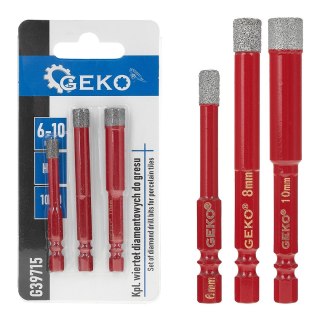 Kpl. wierteł diamentowych do gresu 6-10mm 3el. HEX (150) Geko
