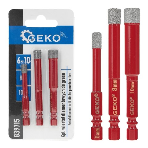 Kpl. wierteł diamentowych do gresu 6-10mm 3el. HEX (150) Geko