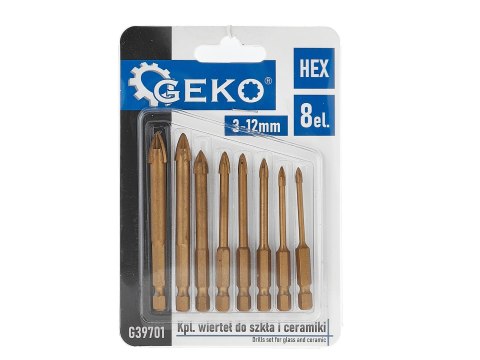 Kpl. wierteł do szkła i ceramiki 8el. HEX 3-12mm (120) Geko