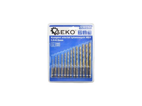 Kpl. wierteł tytanowych 1,5-6,5mm 13szt. hex Geko