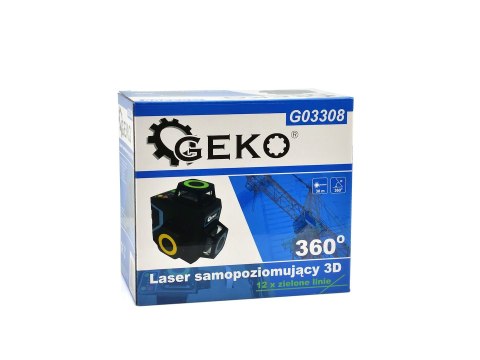 Laser samopoziomujący 3D 360 12x zielone linie (8) Geko