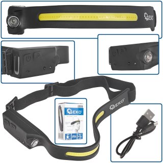 Latarka czołowa z czujnikiem ruchu LED COB 3W 1W XPE 1200mAh 350lm IPX4 (100) Geko