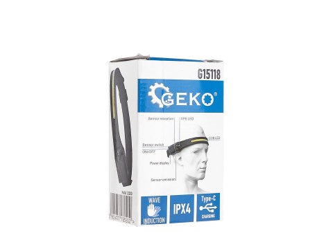 Latarka czołowa z czujnikiem ruchu LED COB 3W 1W XPE 1200mAh 350lm IPX4 (100) Geko