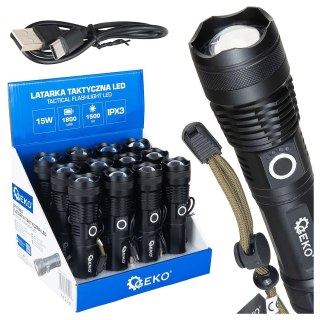 Latarka taktyczna LED XHP50 15W 1800mAh 1500lm IPX3 - kartonik wystawowy (12/48) Geko