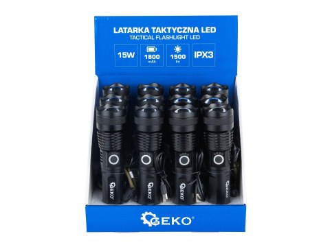 Latarka taktyczna LED XHP50 15W 1800mAh 1500lm IPX3 - kartonik wystawowy (12/48) Geko