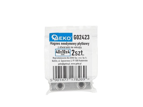 Magnes neodymowy płytkowy z otworami na wkręty 40x10x5mm 2szt(2) Geko