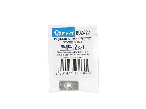 Magnes neodymowy płytkowy z otworem na wkręt 20x10x3mm (2) Geko