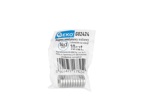Magnes neodymowy walcowy z otworem na wkręt 14x3mm Geko