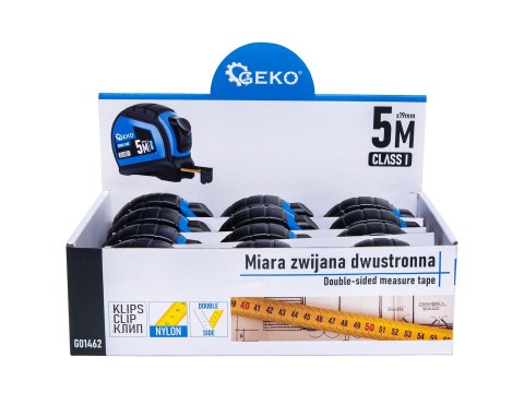 Miara zwijana nylon dwustronna z autostopem 5m/19mm KLASA I - kartonik wystawowy (12/120) Geko