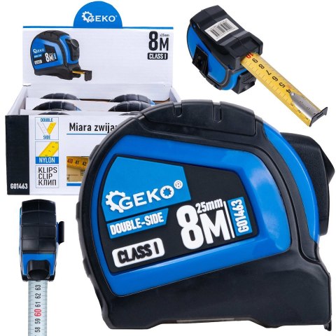 Miara zwijana nylon dwustronna z autostopem 8m/25mm KLASA I - kartonik wystawowy (6/60) Geko