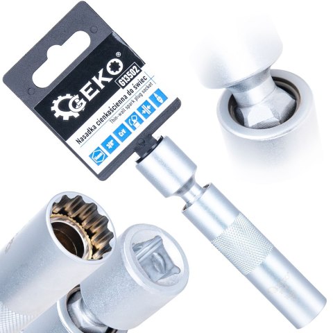 Nasadka cienkościenna z przegubem do świec 14mm 3/8" CrV Geko
