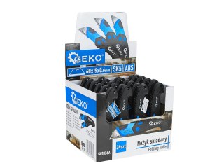 Nożyk składany ABS z ostrzem trapezowym 60x19x0.6mm SK5-kartonik wystawowy (24/144) Geko