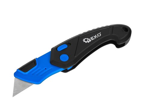 Nożyk składany ABS z ostrzem trapezowym 60x19x0.6mm SK5-kartonik wystawowy (24/144) Geko