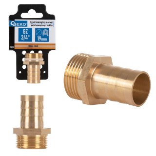 Nypel mosiężny na wąż 19mm - gwint zewnętrzny 3/4" - na klucz (250) Geko