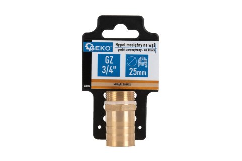 Nypel mosięzny na wąż 25mm - gwint zewnętrzny 3/4" - na klucz (250) Geko