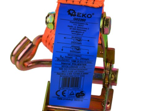 Pas transportowy z grzechotką 10m/5T/50mm (10) Geko