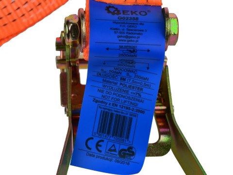 Pas transportowy z grzechotką 8m/5T/50mm (10) Geko