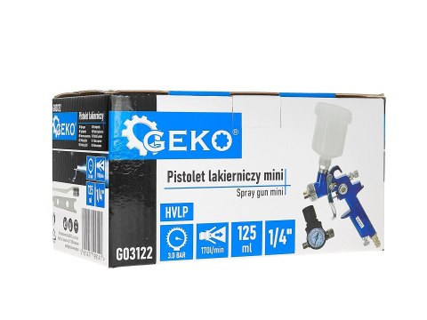 Pistolet lakier. HVLP mini 125ml 0,8mm, plastyk. zb. z regulatorem ciśnienia 1/4" (20) Geko