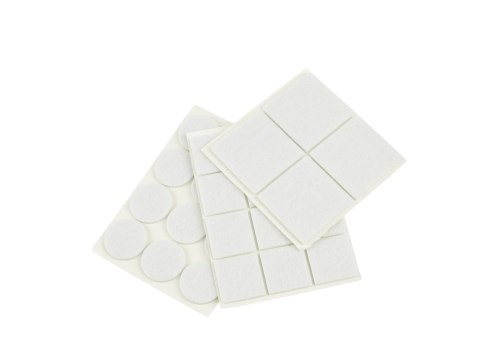 Podkładki filcowe pod meble zestaw (białe) - okrągłe 25mm i prostokątne 25x25mm 40x40mm 28szt.(25/250) Geko