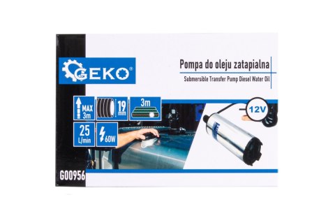 Pompa do oleju zatapialna 12V 52mm z przewodem 3m Geko
