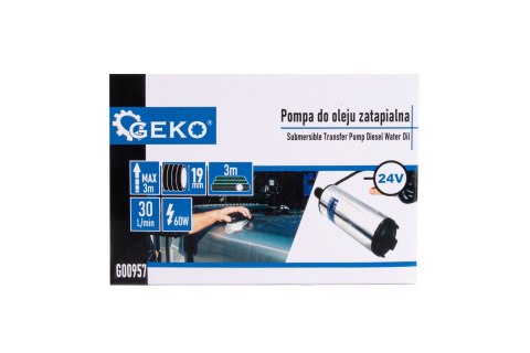 Pompa do oleju zatapialna 24V 52mm z przewodem 3m Geko