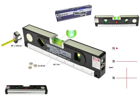 Poziomica laserowa podświetlana z miarą 1,5m Geko