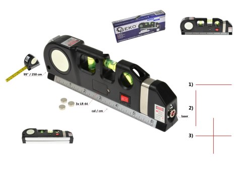 Poziomica laserowa z miarą i metrem 2,5m (50) Geko