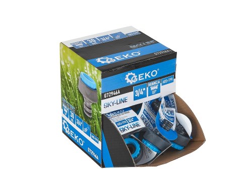 Przyłącze na kran 3/4" z redukcją 1/2" SKY-LINE - kartonik wystawowy (30/240) Geko