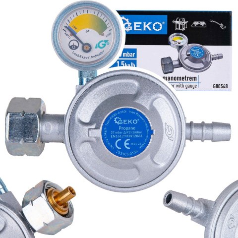Reduktor gazowy z manometrem 37mbar 1,5kg/h (50) Geko