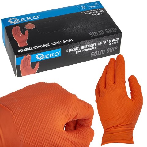Rękawice nitrylowe SOLID GRIP 50szt. r. XL pomarańczowe (10) Geko