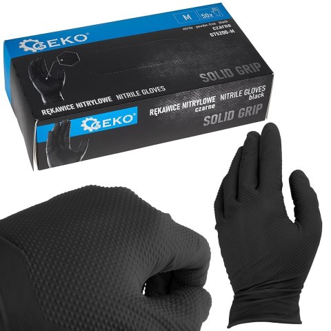 Rękawice nitrylowe SOLID GRIP 50szt. r. M czarne Geko
