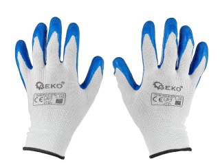 Rękawice ochronne poliestrowe r. 10 /latex biało-niebieskie/ (12/240) Geko