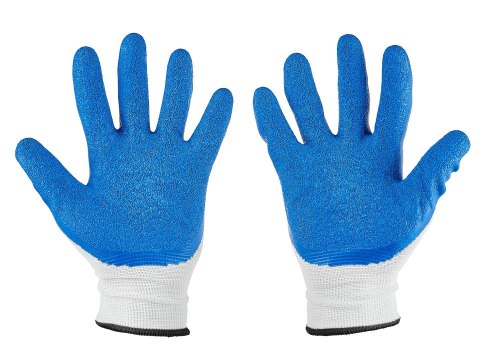 Rękawice ochronne poliestrowe r. 10 /latex biało-niebieskie/ (12/240) Geko