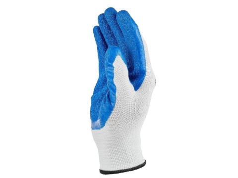 Rękawice ochronne poliestrowe r. 10 /latex biało-niebieskie/ (12/240) Geko