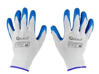 Rękawice ochronne poliestrowe r. 11 /latex biało-niebieskie/ (12/240) Geko