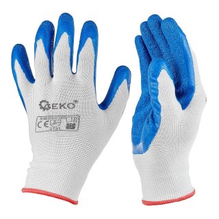 Rękawice ochronne poliestrowe r. 7 /latex biało-niebieskie/ (12/240) Geko