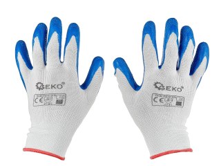 Rękawice ochronne poliestrowe r. 7 /latex biało-niebieskie/ (12/240) Geko