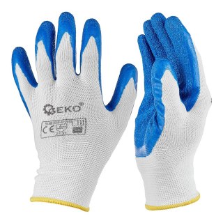 Rękawice ochronne poliestrowe r. 8 /latex biało-niebieskie/ (12/240) Geko
