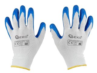 Rękawice ochronne poliestrowe r. 8 /latex biało-niebieskie/ (12/240) Geko