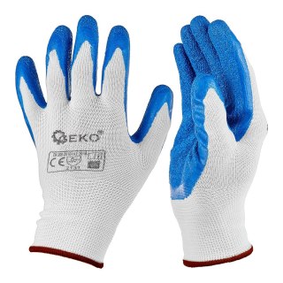 Rękawice ochronne poliestrowe r. 9 /latex biało-niebieskie/ (12/240) Geko