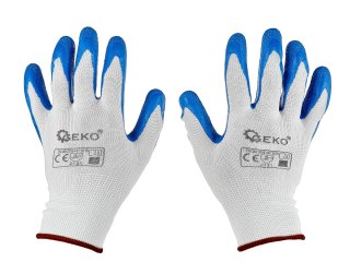Rękawice ochronne poliestrowe r. 9 /latex biało-niebieskie/ (12/240) Geko